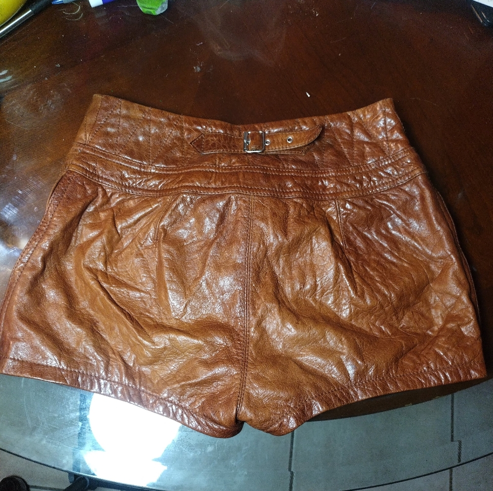 Alexander Wang Tan Leather Lace-Up High Waist Shorts - Picture 2 of 10